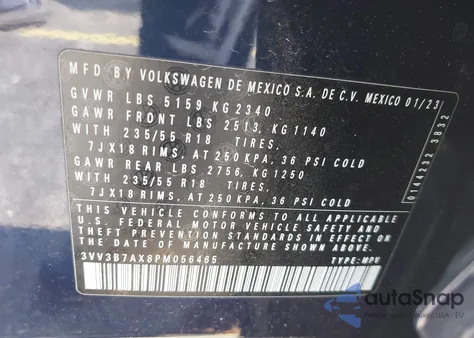 2023 Volkswagen Tiguan 2.0T Se из США, поврежденный, VIN 3VV3B7AX8PM056465